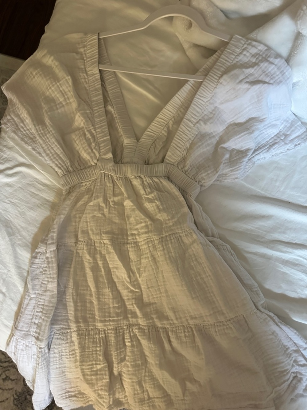 aerie Cream Textured Gauze V-Neck Dress